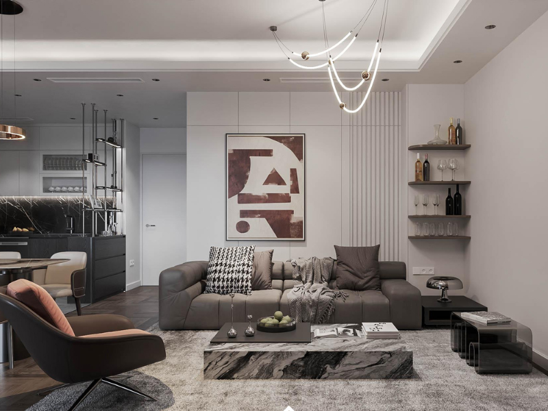 Phong cách đương đại nhấn mạnh sự tiện nghi, dễ bố trí đồ nội thất