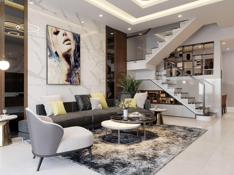 Phòng khách hiện đại, mang hơi thở trẻ trung nhưng vẫn giữ sự thanh lịch