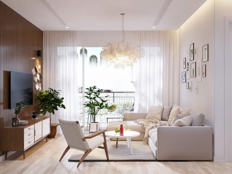 phòng khách căn hộ 2 phòng ngủ thoáng sáng, tiện nghi