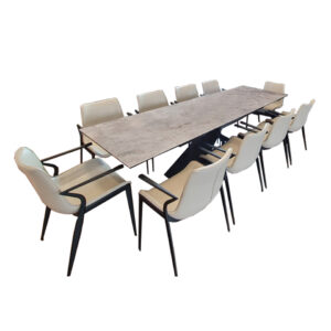 Bộ bàn ăn Stella Grey và 10 ghế Yokee White