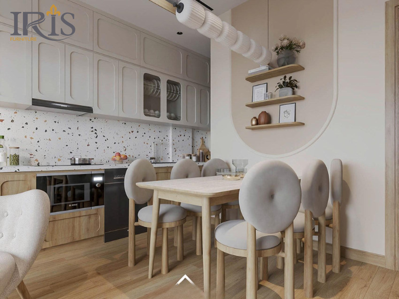 Bếp nhỏ nhưng tiện nghi, bố trí gọn gàng giúp tiết kiệm diện tích