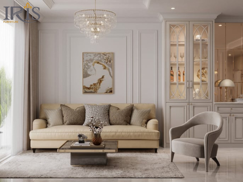 Giao thoa giữa hiện đại và cổ điển, mang đến phòng khách sang trọng nhưng dễ sử dụng