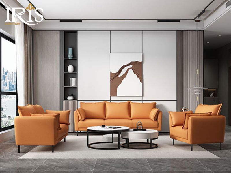 Sofa màu da cam nổi bật phòng khách