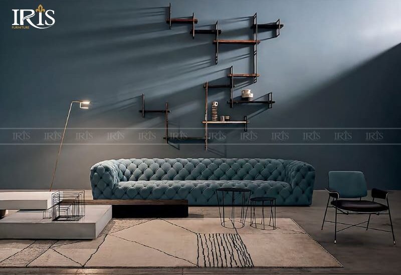 Sofa Chestermoon Baxter xanh dương da bò Ý cao cấp, sang trọng và tinh xảo