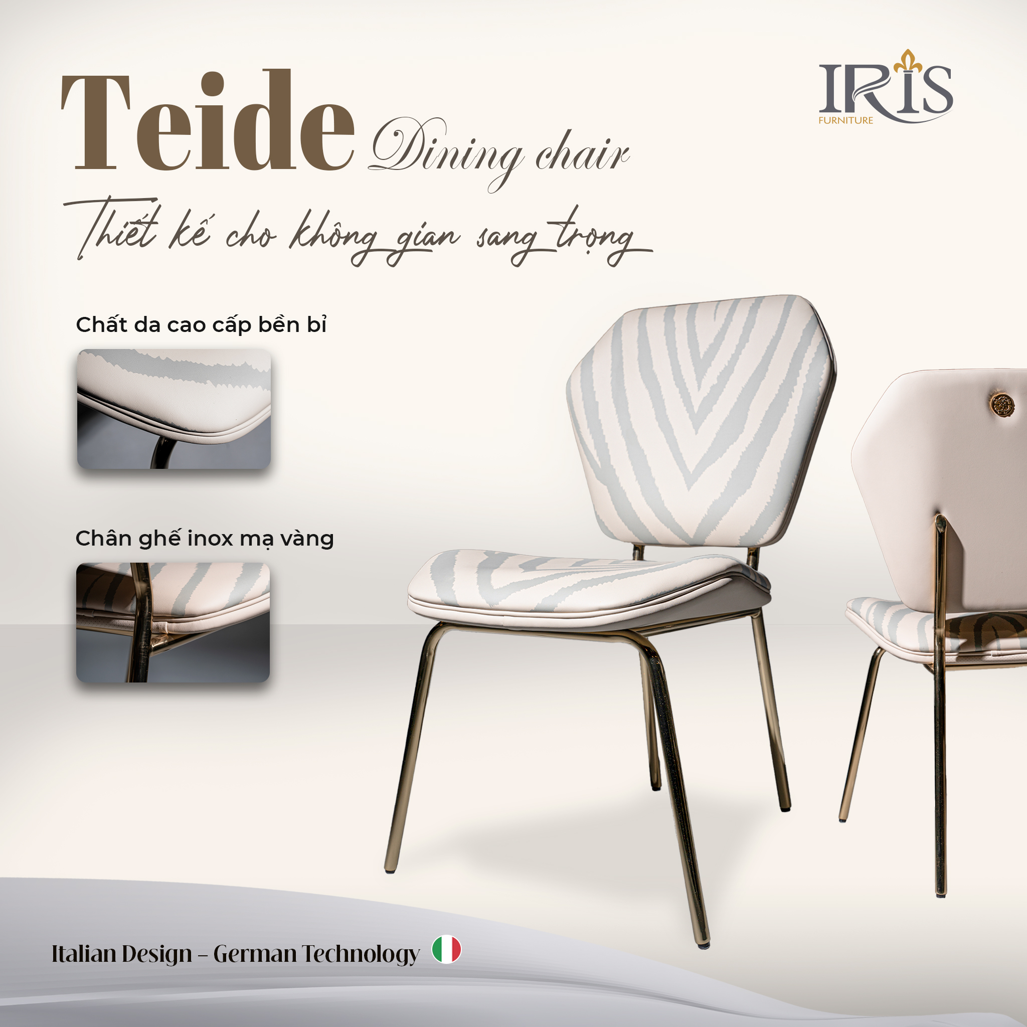 Sự sang trọng của phối cảnh ghế ăn Teidi trong phòng ăn