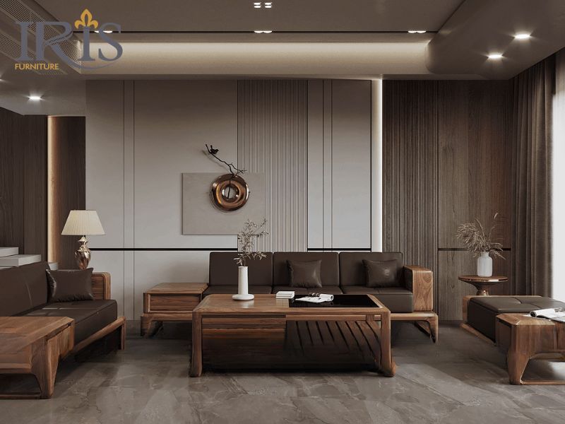 Sofa gỗ óc chó cho không gian sang trọng