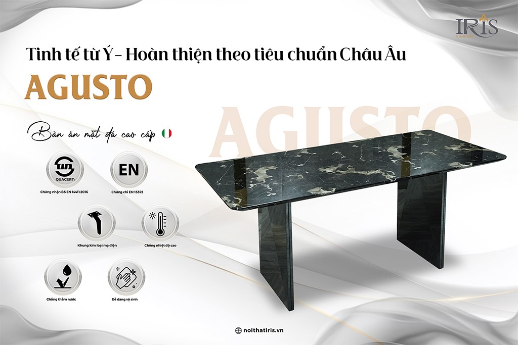 Bề mặt bàn ăn mặt đá cao cấp được chạm khắc tỉ mỉ và khác biệt