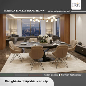 Bộ bàn ăn Lorenza Black & Ghế Lucas Brown