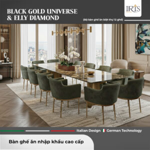 Bộ bàn ăn Black Gold Universe & Ghế Elly Diamond