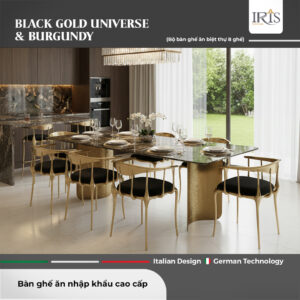 Bộ Bàn Ăn Mặt Đá Black Gold Universe & Ghế Burgundy