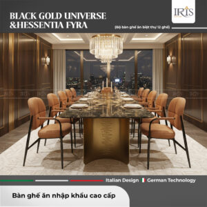 Bàn ăn mặt đá Black Gold Universe & Ghế ăn Hessentia Fyra