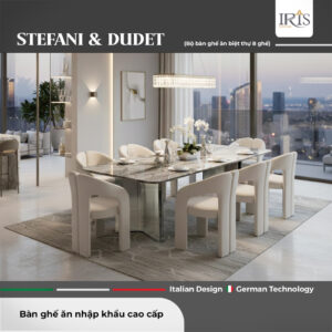 Bộ bàn ăn mặt đá tự nhiên Stefani & ghế Dudet