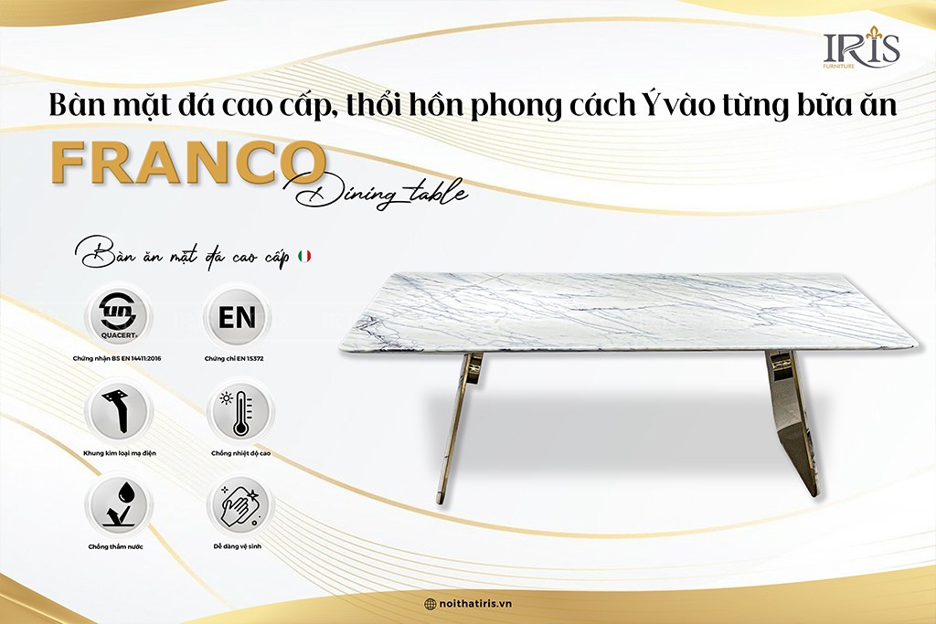 Bàn ăn mặt đá sang trọng không phô trương – chỉ đơn giản là hoàn hảo.