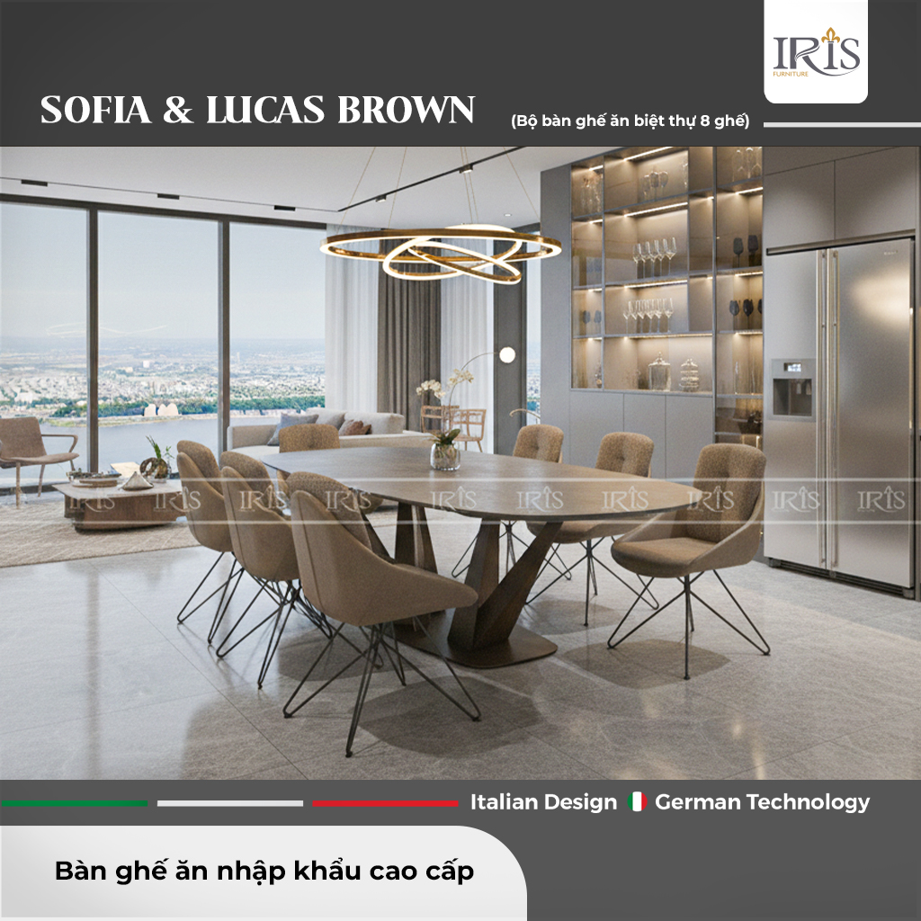 Bàn Ăn Thông Minh Sofia & Ghế Lucas Brown – Sang Trọng, Linh Hoạt