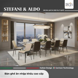 Bộ bàn ăn đá cẩm thạch Stefani & ghế da Aldo