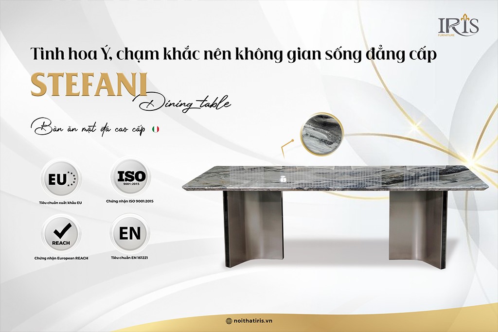 Bàn ăn mặt đá đẳng cấp và hài hòa trong từng đường nét.