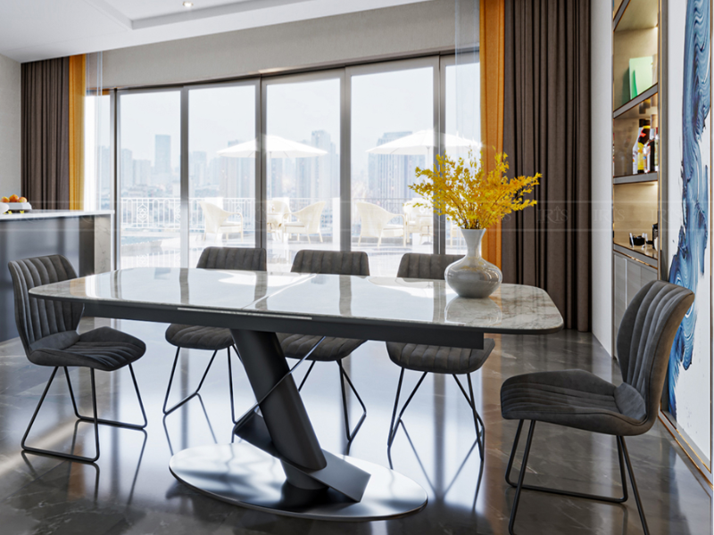 Bàn ăn LORENZA GREY thanh lịch, phù hợp nhiều phong cách phòng ăn