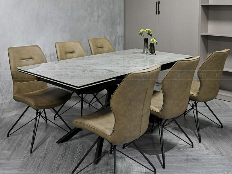 Bàn ăn kéo dài STELLA GREY sang trọng với mặt đá Ý