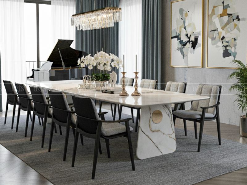 Bàn ăn 10 người hiện đại, tiện nghi cho gia đình đông người