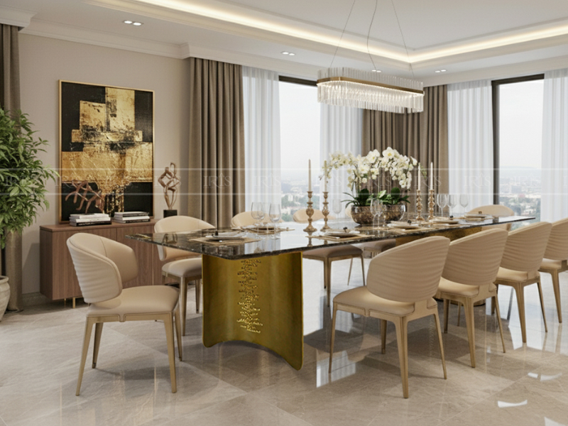 Bộ bàn ăn Black Gold Universe kết hợp ghế Sybilla