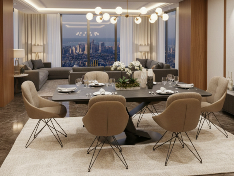 Bộ bàn Lorenza White kết hợp ghế Lucas Brown