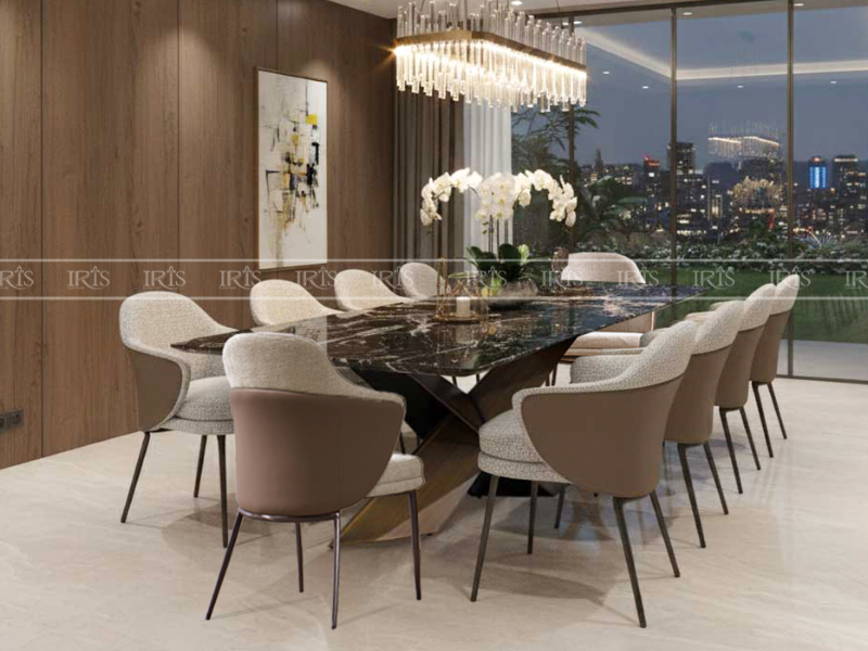 Bộ bàn ăn mặt đá 10 ghế sang trọng, tạo điểm nhấn cho phòng ăn lớn