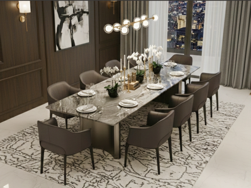 Bộ bàn ăn mặt đá 12 ghế dành cho biệt thự và không gian đẳng cấp