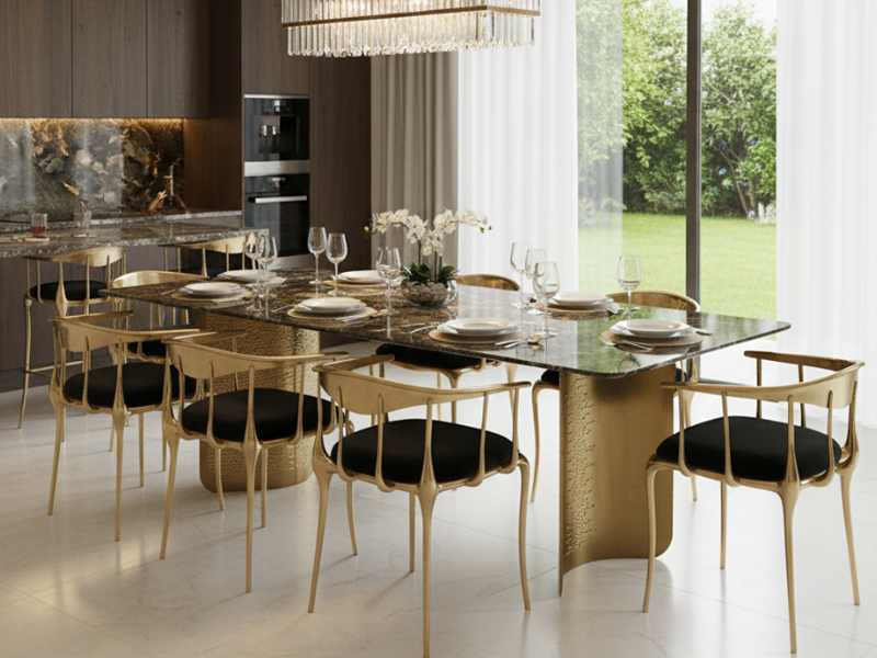 Bộ bàn ăn mặt đá 8 ghế rộng rãi cho gia đình đông người