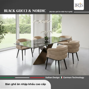 Bàn ăn mặt đá Black Gucci & Ghế ăn Nordic