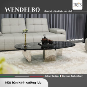 Bàn trà Wendelbo — Khung Inox 304 Gương 8K, Kính Cường Lực Vàng 20mm